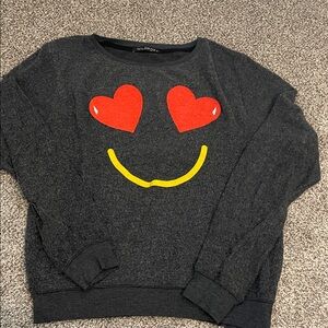 Wildfox Charcoal Sweater with Red and Yellow Heart Design